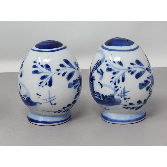 Delft Blue‎ Ceramic Salt & Pepper Shakers With Windmill & Floral Design - Picture 2 of 8